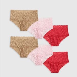 New Quince Women's Stretch Lace Cheeky Brief (6-pack) Pink Ruby Red Clay XS S M